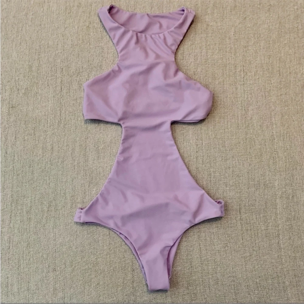 MIKOH // SZ LG // Osaka monokini one piece, taro lilac // EUC // Retail $284